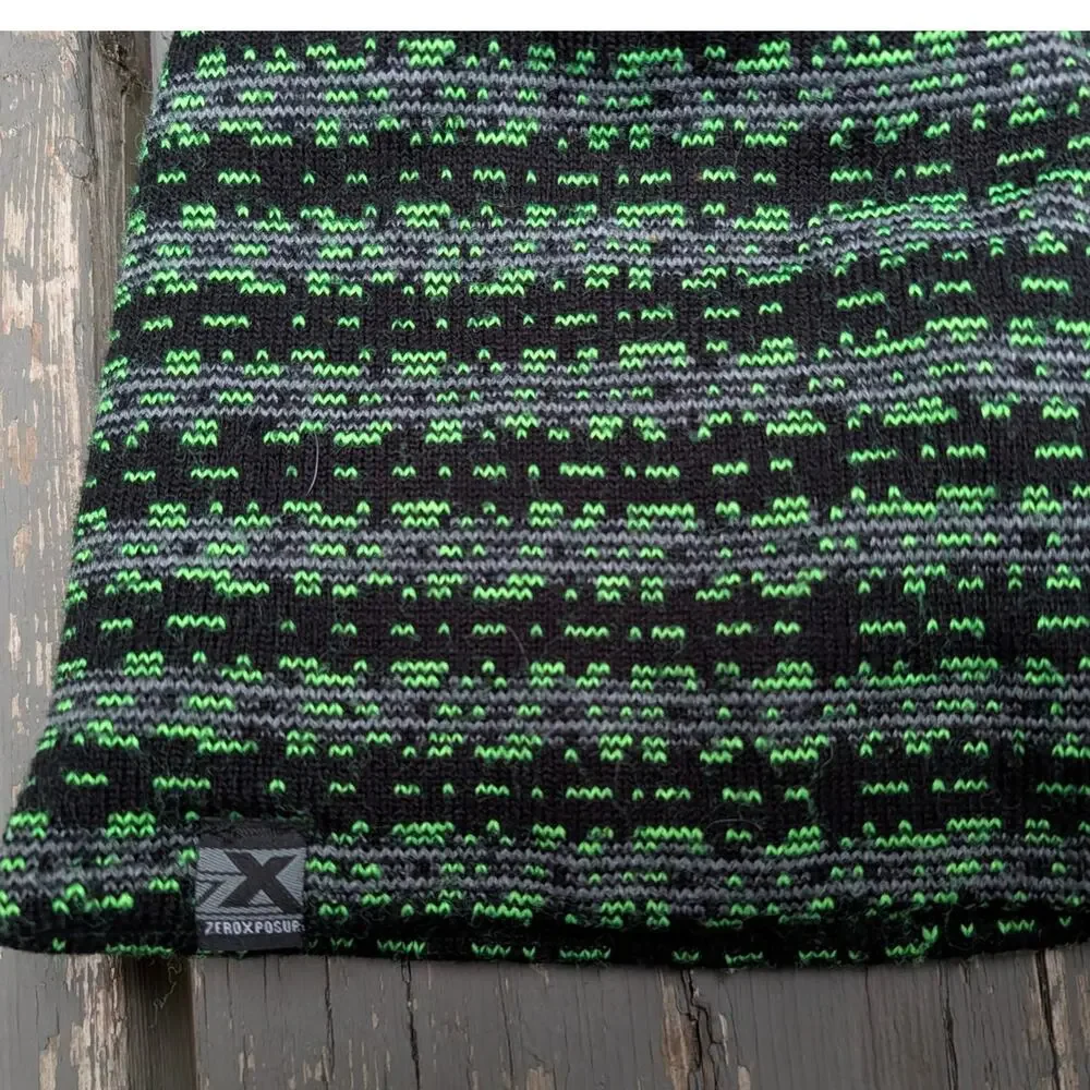 ZeroXposur Black Green Knit Pom Beanie Winter Hat